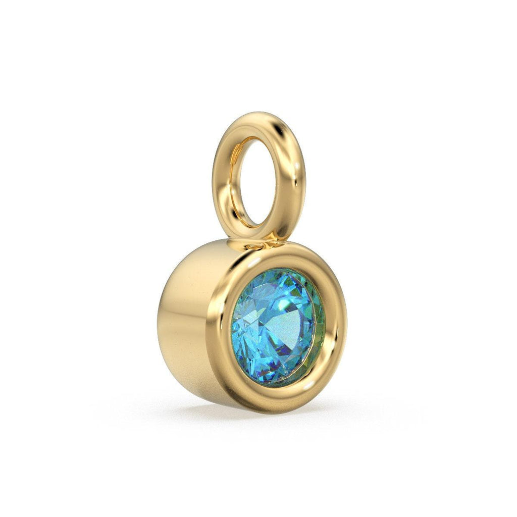 Blue Topaz Round Diamond Bezel Charm 8mm Pendant / 14k 18k Solid Gold Pendant / Diamond Pendant / Solitaire Diamond Charm - Jalvi & Co.