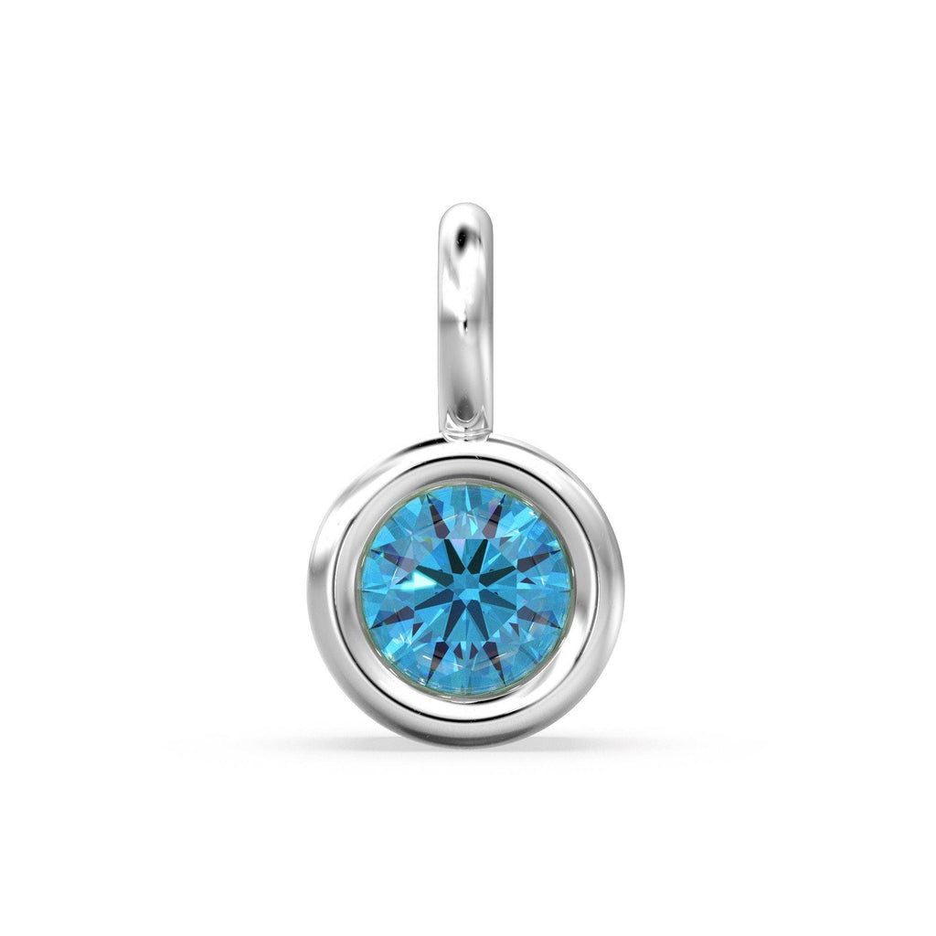 Blue Topaz Round Diamond Bezel Charm 8mm Pendant / 14k 18k Solid Gold Pendant / Diamond Pendant / Solitaire Diamond Charm - Jalvi & Co.