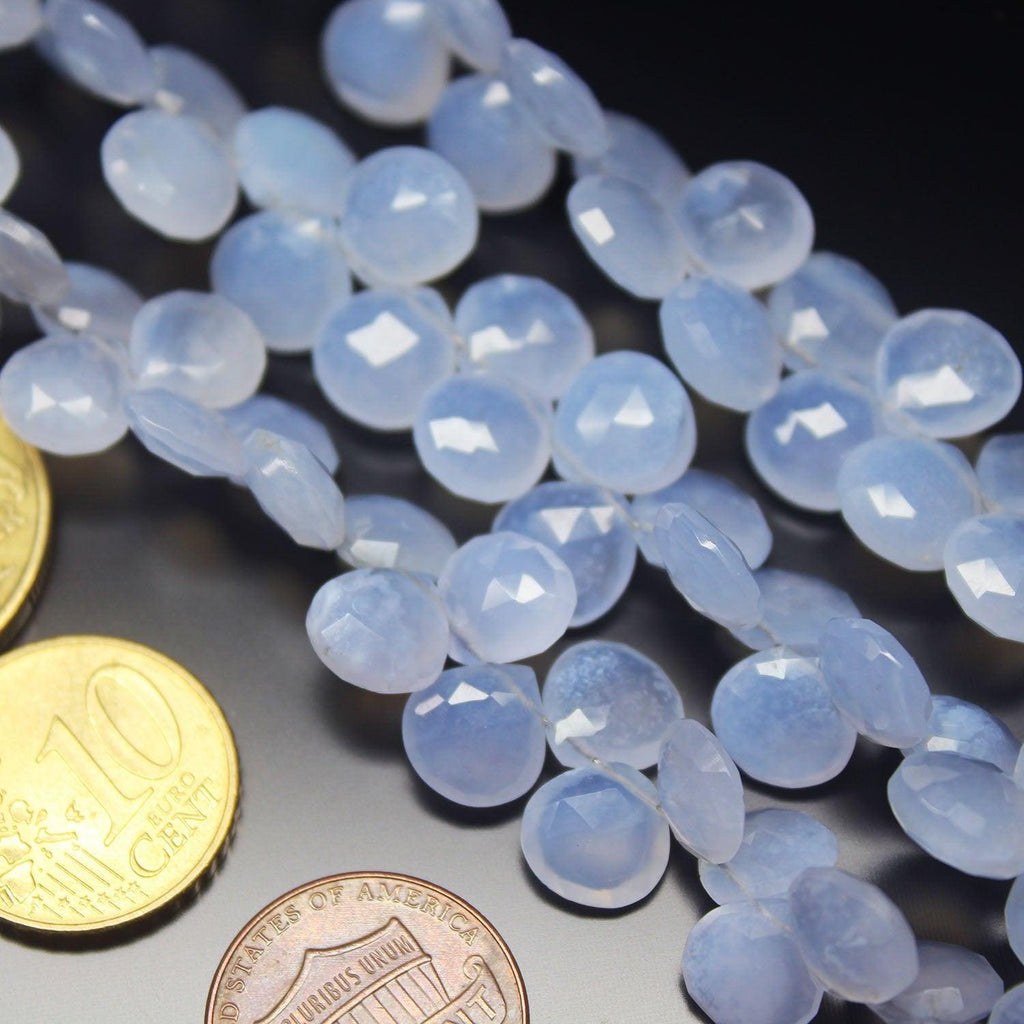 Blue Turk Chalcedony Faceted Heart Drops Gemstone Loose Beads Strand 9mm 8" - Jalvi & Co.