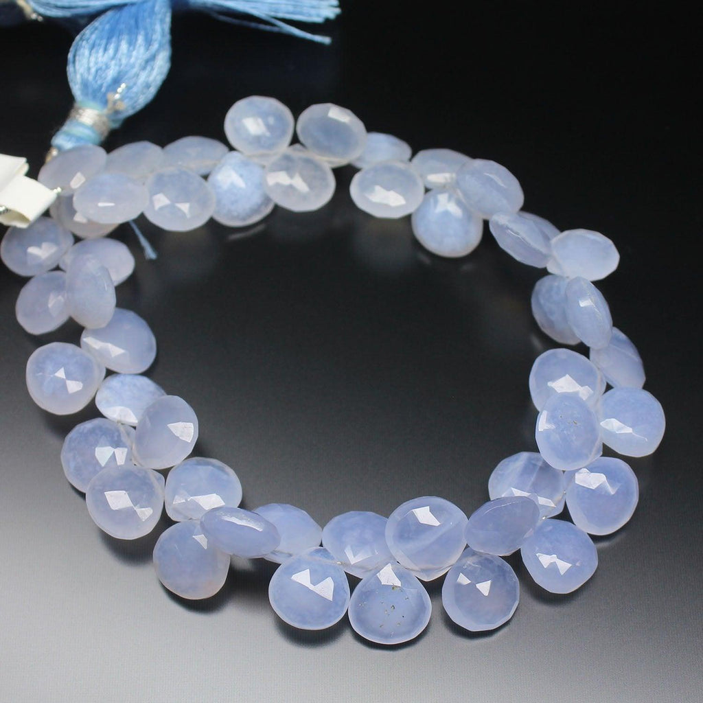 Blue Turk Chalcedony Faceted Heart Drops Gemstone Loose Beads Strand 9mm 8" - Jalvi & Co.