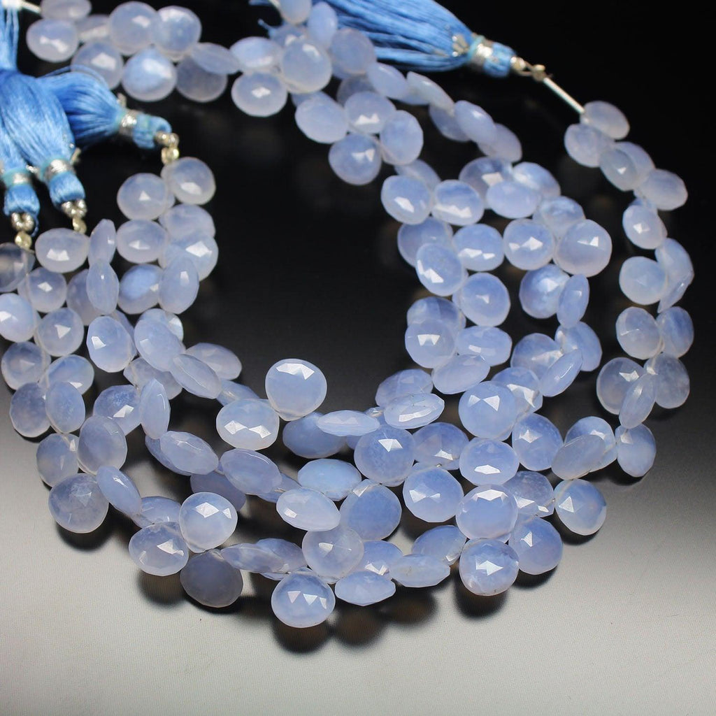 Blue Turk Chalcedony Faceted Heart Drops Gemstone Loose Beads Strand 9mm 8" - Jalvi & Co.