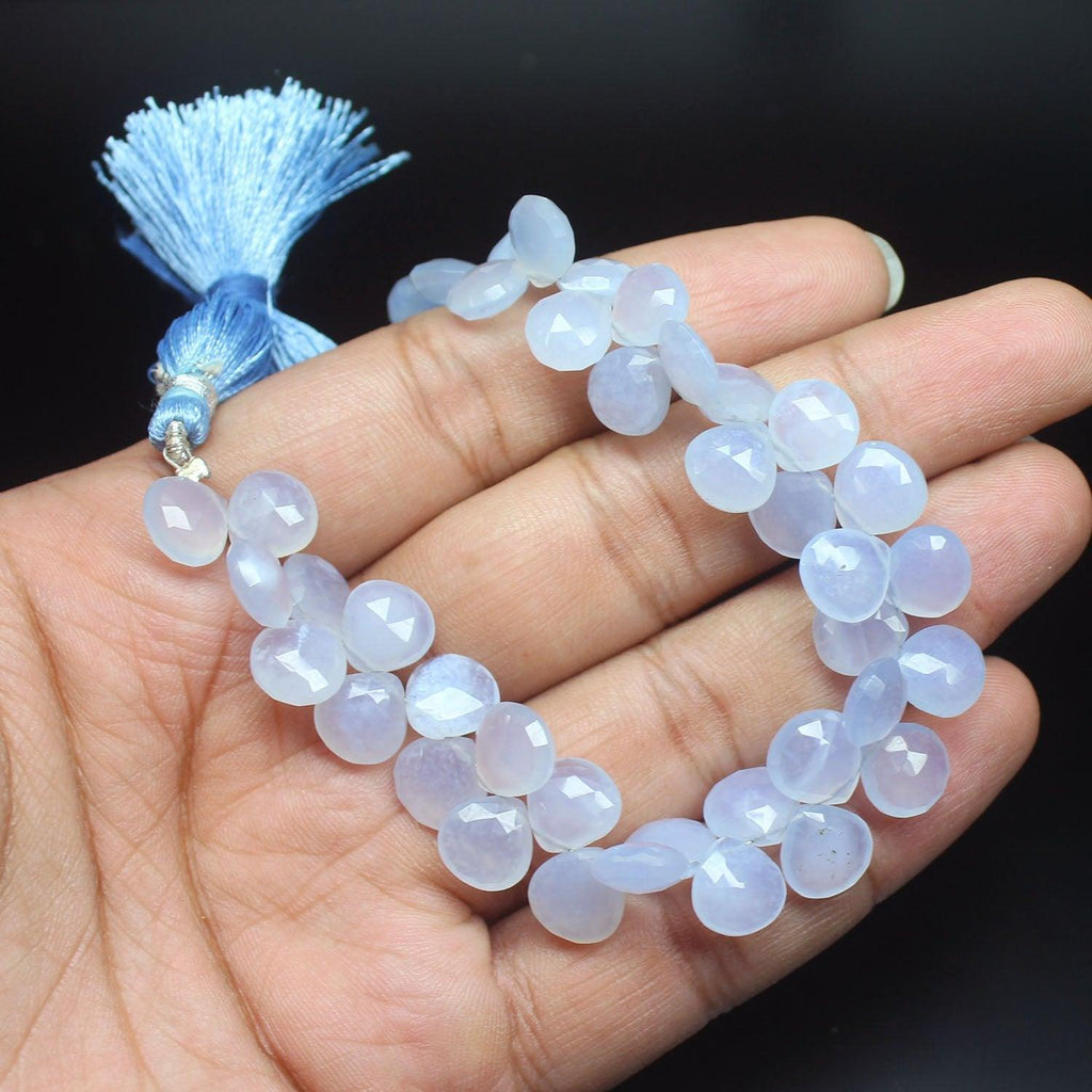 Blue Turk Chalcedony Faceted Heart Drops Gemstone Loose Beads Strand 9mm 8" - Jalvi & Co.