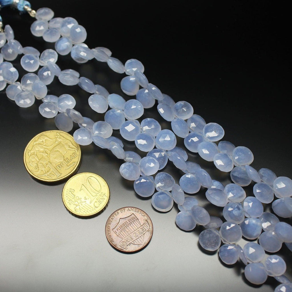 Blue Turk Chalcedony Faceted Heart Drops Gemstone Loose Beads Strand 9mm 8" - Jalvi & Co.