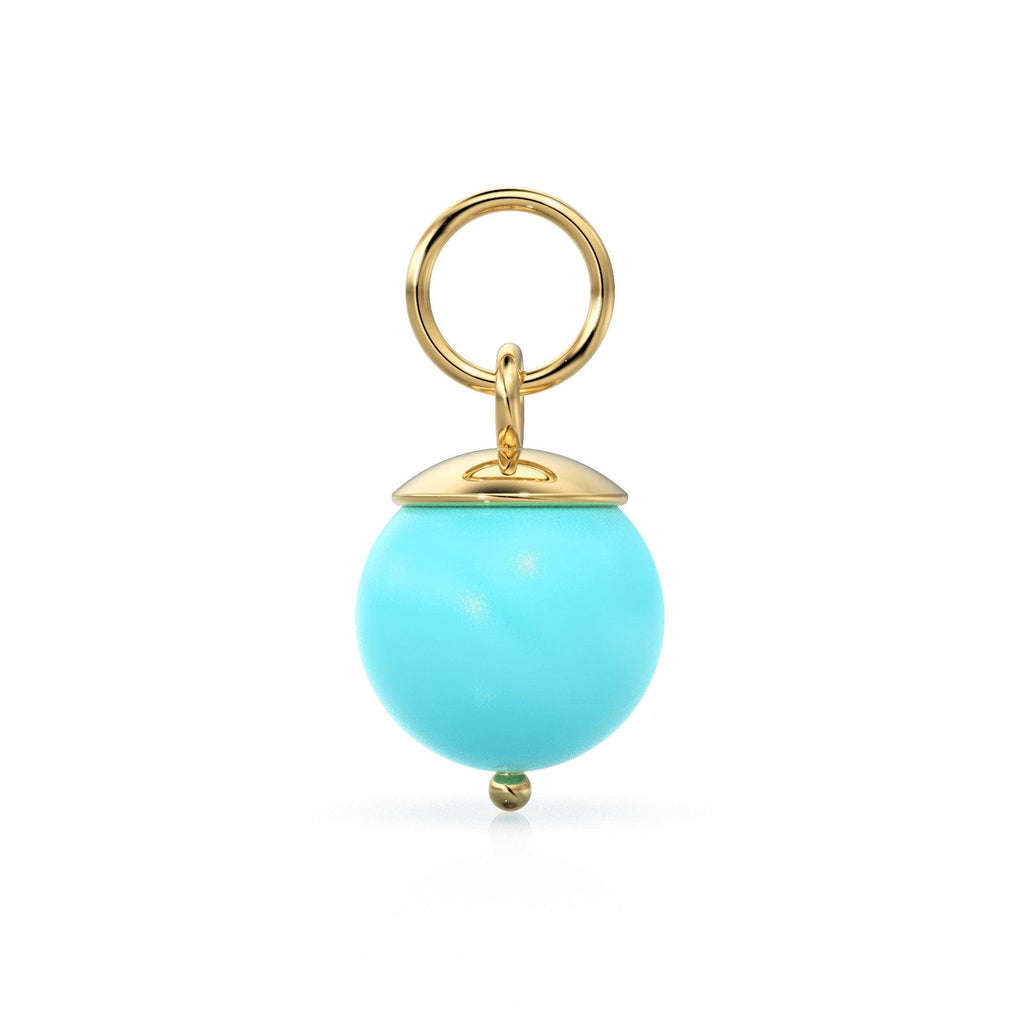 Blue Turquoise Round Ball Bead Solid Gold Charm / Blue Gemstone Handmade Gold Pendant / 1pc 14k Solid Yellow Gold Jewelry Making Findings - Jalvi & Co.