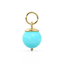 Load image into Gallery viewer, Blue Turquoise Round Ball Bead Solid Gold Charm / Blue Gemstone Handmade Gold Pendant / 1pc 14k Solid Yellow Gold Jewelry Making Findings - Jalvi &amp; Co.