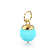 Load image into Gallery viewer, Blue Turquoise Round Ball Bead Solid Gold Charm / Blue Gemstone Handmade Gold Pendant / 1pc 14k Solid Yellow Gold Jewelry Making Findings - Jalvi &amp; Co.