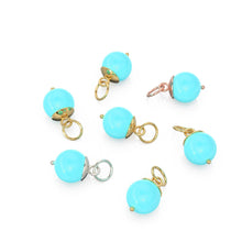 Load image into Gallery viewer, Blue Turquoise Round Ball Bead Solid Gold Charm / Blue Gemstone Handmade Gold Pendant / 1pc 14k Solid Yellow Gold Jewelry Making Findings - Jalvi &amp; Co.