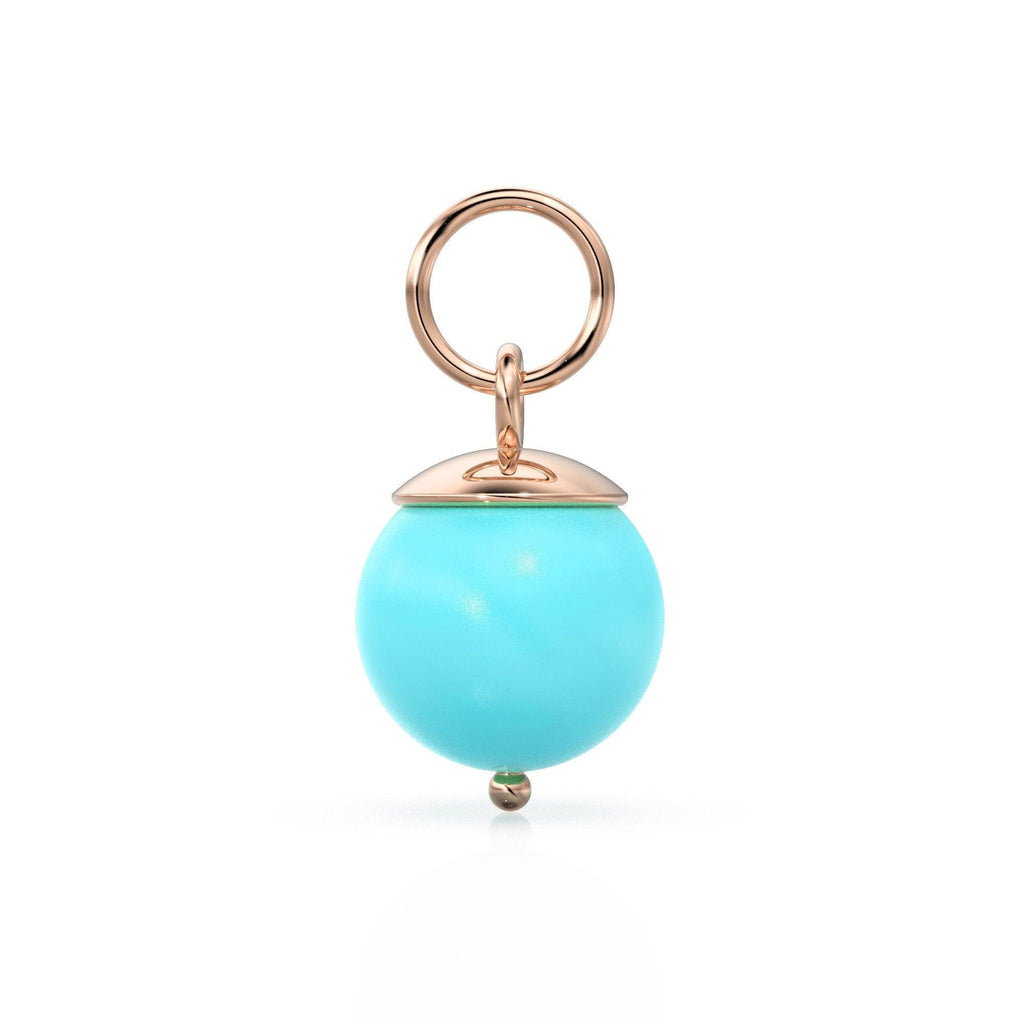 Blue Turquoise Round Ball Bead Solid Gold Charm / Blue Gemstone Handmade Gold Pendant / 1pc 14k Solid Yellow Gold Jewelry Making Findings - Jalvi & Co.