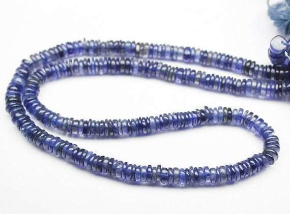 Blue Water Sapphire Iolite Smooth Tyre Wheel Polished Beads Strand 10" 4mm 5mm - Jalvi & Co.