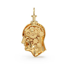 Load image into Gallery viewer, Brain Gears 18k Solid Gold Charm Pendant, 14k Face Gold Charm, Gold Charm Finding, Men Intelligent Smart Person Solid Gold Pendant - Jalvi &amp; Co.