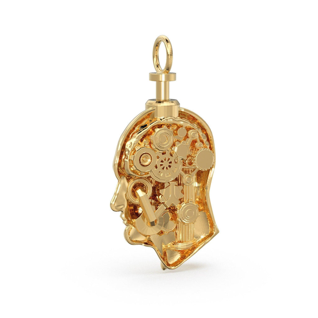 Brain Gears 18k Solid Gold Charm Pendant, 14k Face Gold Charm, Gold Charm Finding, Men Intelligent Smart Person Solid Gold Pendant - Jalvi & Co.