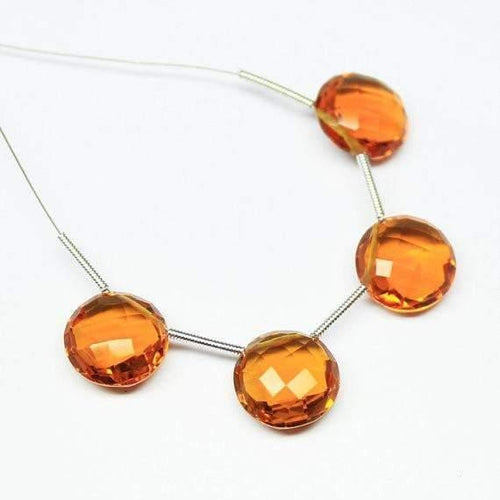 Brandy Citrine Quartz Faceted Coin Top Side Drilled Matching Pair Beads 8mm 6pc - Jalvi & Co.