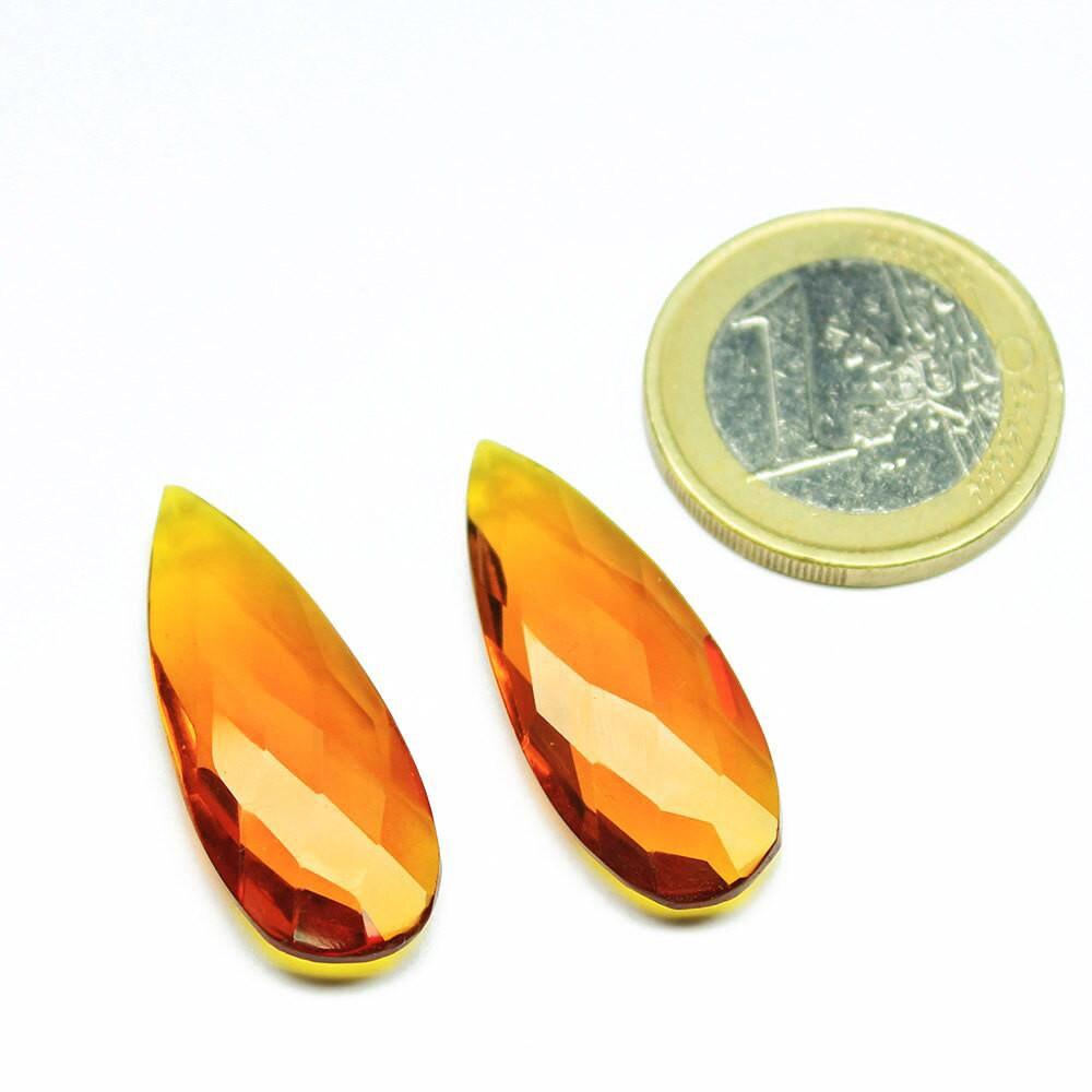 Brandy Citrine Quartz Faceted Pear Drop Briolette Gemstone Pair Beads 2pc 30mm - Jalvi & Co.