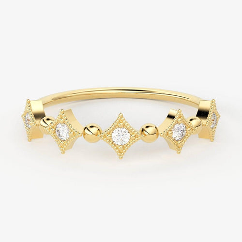 Brilliant Diamond Band in 14k Gold / Diamond Ring / Gold Band White Diamond Ring / Milgrain Ring - Jalvi & Co.