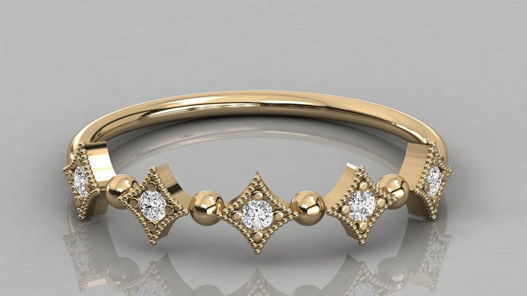 Brilliant Diamond Band in 14k Gold / Diamond Ring / Gold Band White Diamond Ring / Milgrain Ring - Jalvi & Co.