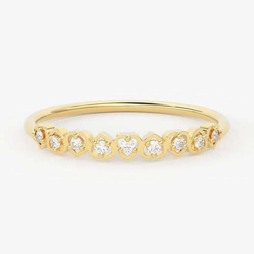 Brilliant Diamond Band in 14k Gold / Heart Diamond Ring / Gold Band White Diamond Ring / Genuine Diamond Wedding Band - Jalvi & Co.