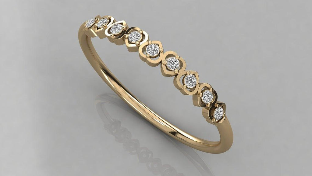 Brilliant Diamond Band in 14k Gold / Heart Diamond Ring / Gold Band White Diamond Ring / Genuine Diamond Wedding Band - Jalvi & Co.