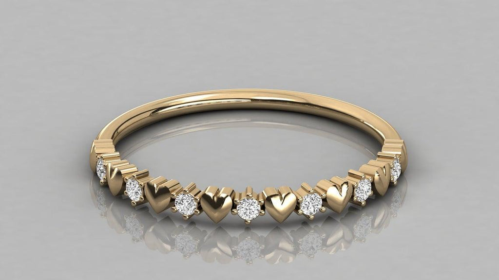 Brilliant Diamond Band in 14k Gold / Heart Diamond Ring / Round Gold Band White Diamond Ring / Brilliant Diamond Wedding Band - Jalvi & Co.