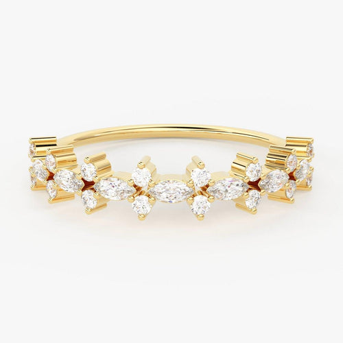 Brilliant Diamond Band in 14k Gold / Marquise & Round Diamond Ring / Gold Band White Diamond Ring / Cluster Diamond Wedding Band - Jalvi & Co.