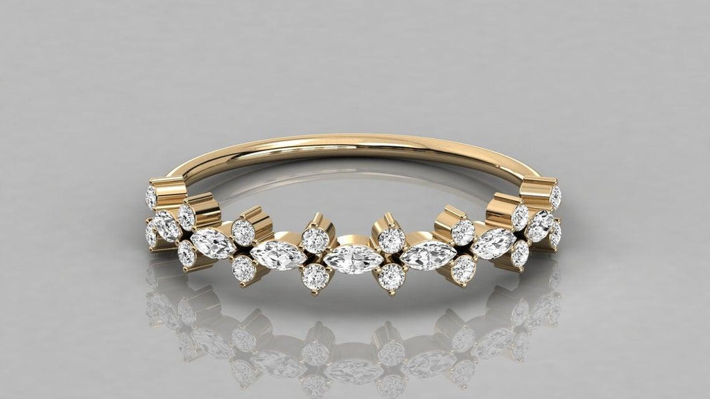 Brilliant Diamond Band in 14k Gold / Marquise & Round Diamond Ring / Gold Band White Diamond Ring / Cluster Diamond Wedding Band - Jalvi & Co.