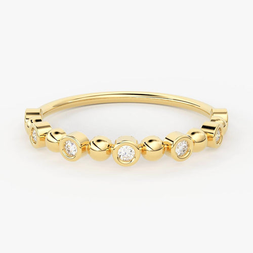 Brilliant Diamond Band in 14k Gold / Round Ball Diamond Ring / Gold Band White Diamond Ring / Diamond Bezel Wedding Band - Jalvi & Co.