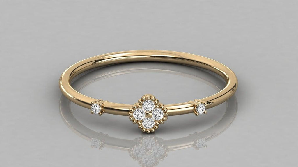 Brilliant Diamond Band in 14k Gold / Round Diamond Ring / Gold Band White Diamond Ring / Clover Diamond Wedding Band - Jalvi & Co.
