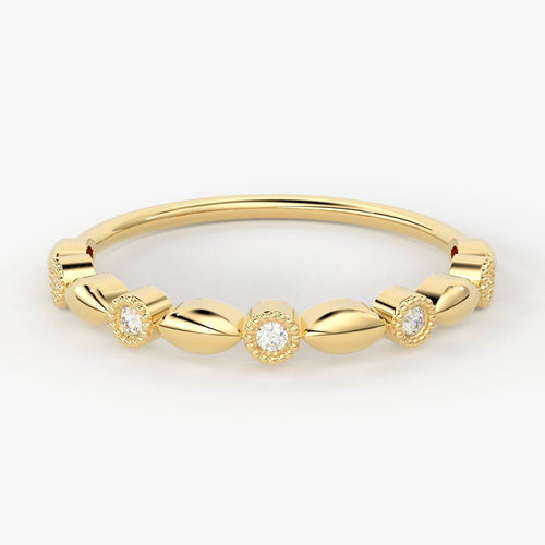 Brilliant Diamond Band in 14k Gold / Round Diamond Ring / Round Gold Band White Diamond Ring / Milgrain Diamond Wedding Band - Jalvi & Co.