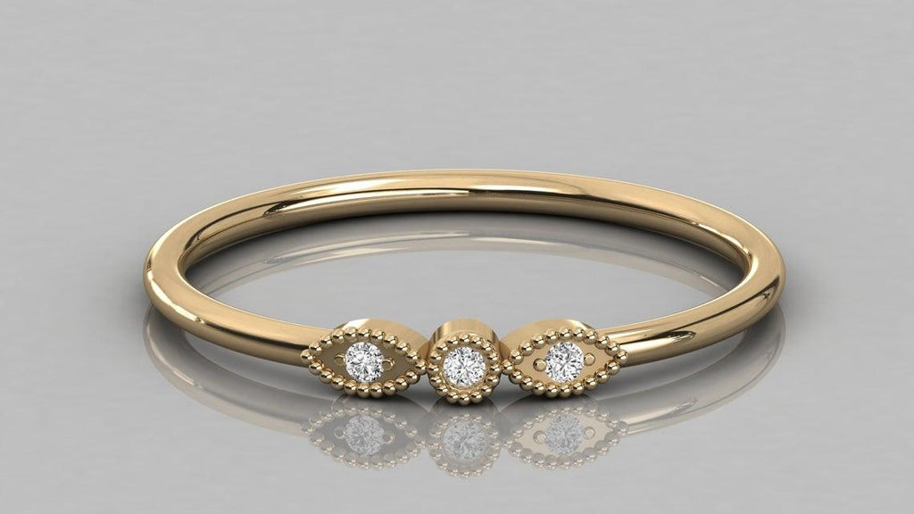 Brilliant Diamond Band in 14k Gold / Round Diamond Ring / Round Gold Band White Diamond Ring / Milgrain Diamond Wedding Band - Jalvi & Co.