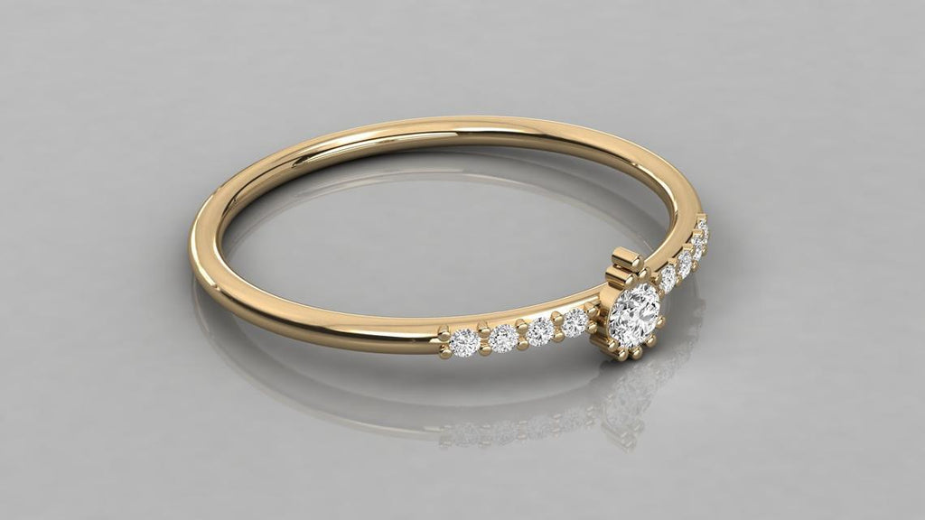 Brilliant Diamond Band in 14k Gold / Stackable Gold Ring / Gold Band White Diamond Ring / Pinky Diamond Ring - Jalvi & Co.