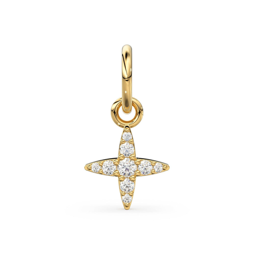 Brilliant Diamond Cross Charm Pendant / 14k 18k Solid Gold Pendant / Baguette Diamond Pendant / Petite Diamond Charm / Sale - Jalvi & Co.