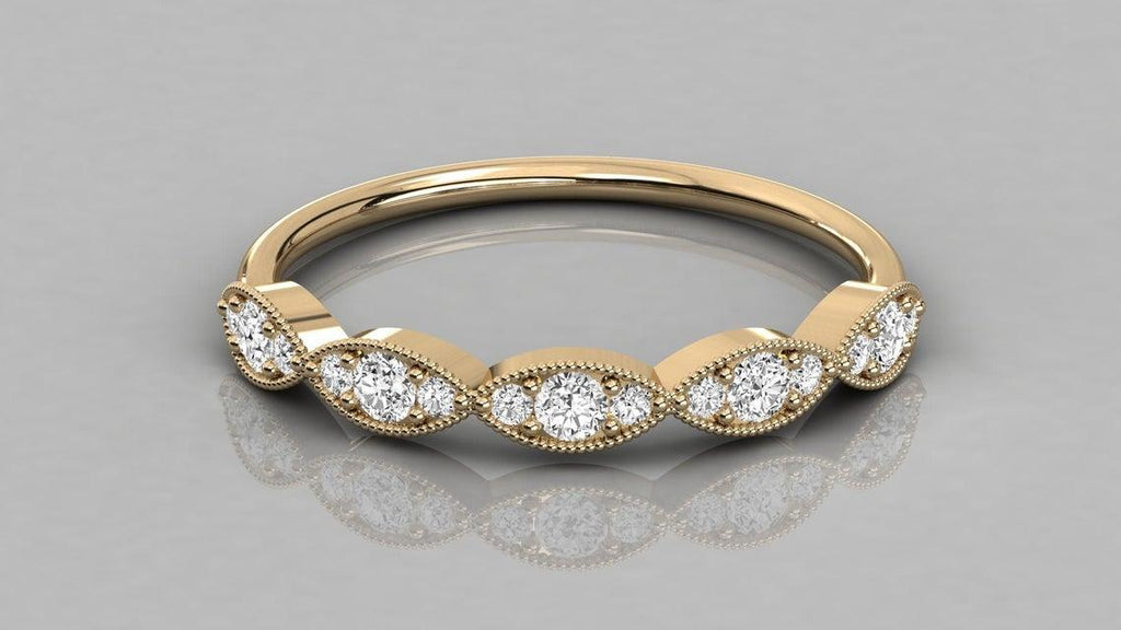 Brilliant Diamond Ring / 14k Gold Round Diamond Milgrain Micro Pave Ring / Diamond Stacking Ring / Diamond Wedding Band - Jalvi & Co.