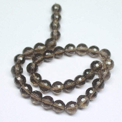 Brown Smoky Quartz Faceted Clear Round Ball Sphere Gemstone Beads Strand 8mm 10