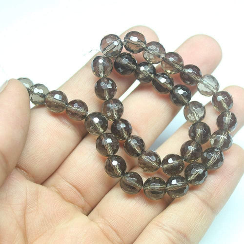 Brown Smoky Quartz Faceted Clear Round Ball Sphere Gemstone Beads Strand 8mm 10