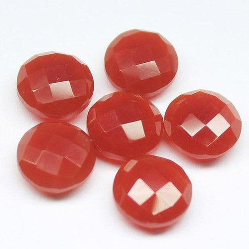 Carnelian Chalcedony Faceted Coin Loose Gemstone Matching Pair Beads 8pc 10mm - Jalvi & Co.