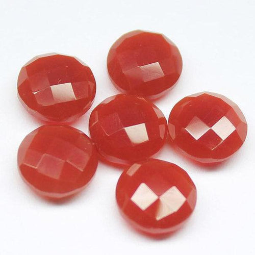 Carnelian Chalcedony Faceted Coin Loose Gemstone Matching Pair Beads 8pc 10mm - Jalvi & Co.