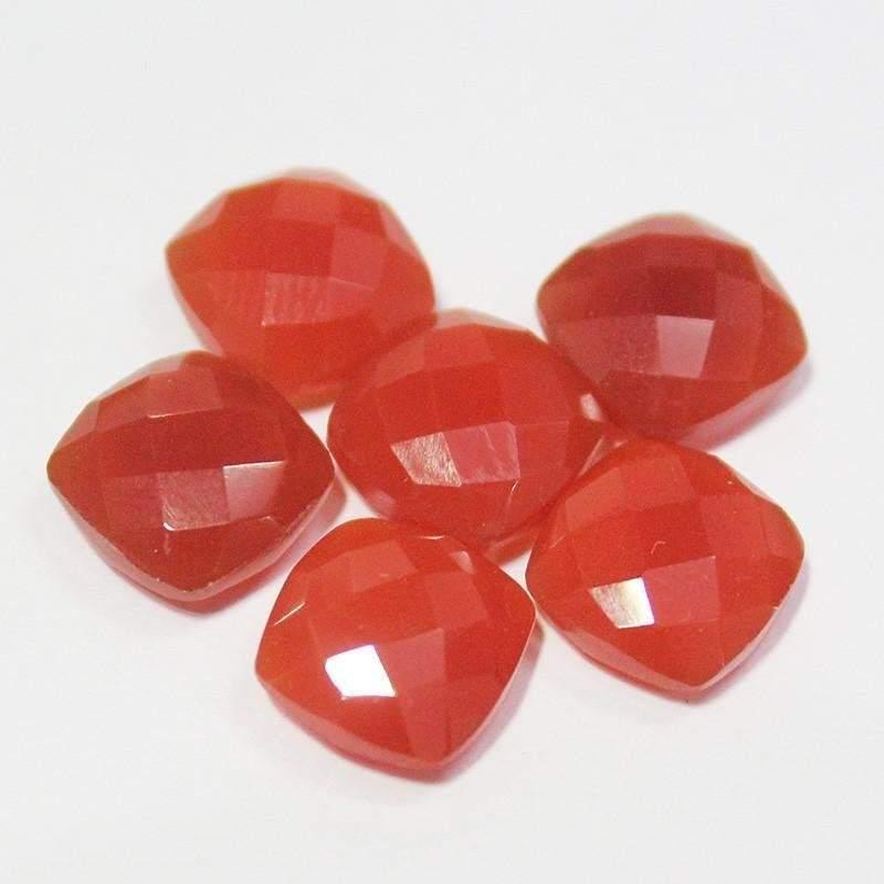 Carnelian Chalcedony Faceted Cushion Gemstone Matching Pair Beads 6pc 10mm - Jalvi & Co.