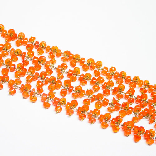 Carnelian Smooth Wheel Beads Gold Plated Brass Metal Grape Link Chain 2 x 14