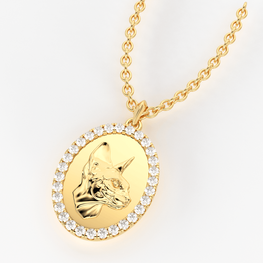 Cat 14k Gold Diamond Necklace / Adorable Kitty Cat Pendant Necklace / 14K Yellow Gold Designer Jewelry Charm / Diamond Pendant in Chain - Jalvi & Co.