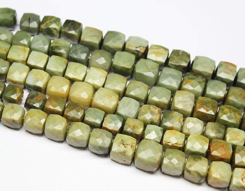 Cats Eye Gemstone Faceted Cube Box Square Craft Loose Bead Strand 10" 8mm 12mm - Jalvi & Co.