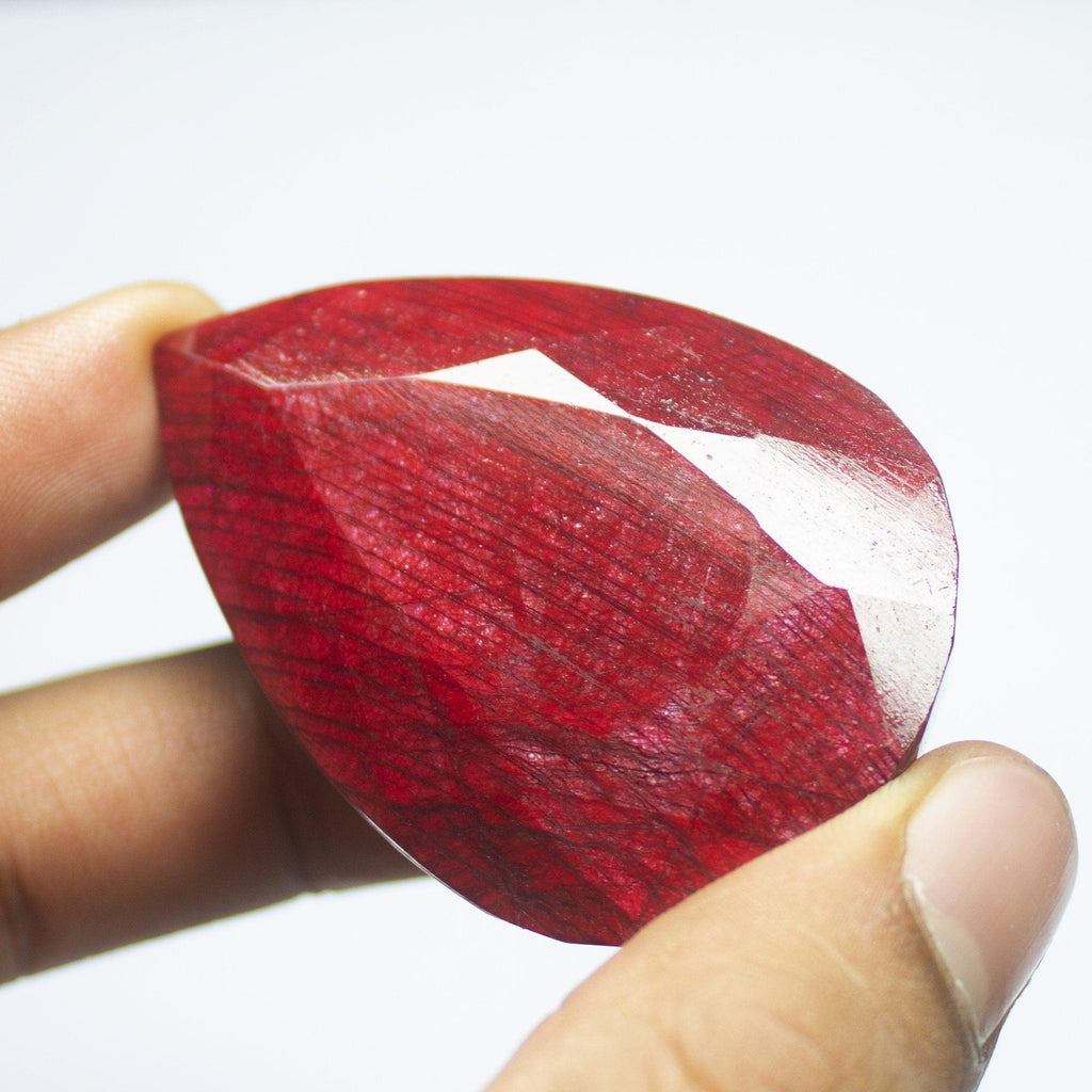 CERTIFIED, 389ct, 55x37x21mm, Natural Blood Red Ruby Pear Cut Museum Size Loose Gemstone, Ruby - Jalvi & Co.