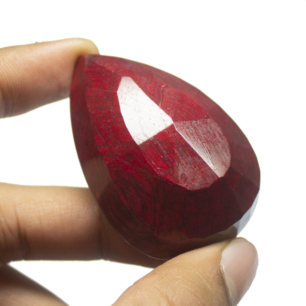 CERTIFIED, 389ct, 55x37x21mm, Natural Blood Red Ruby Pear Cut Museum Size Loose Gemstone, Ruby - Jalvi & Co.