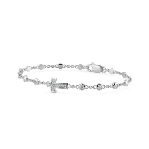 Chain Link Bracelet Cross 14k Solid White Gold Handmade, Chain Bracelet, Link Bracelet, Gold Bracelet, Diamond Bracelet, Cross Bracelet - Jalvi & Co.
