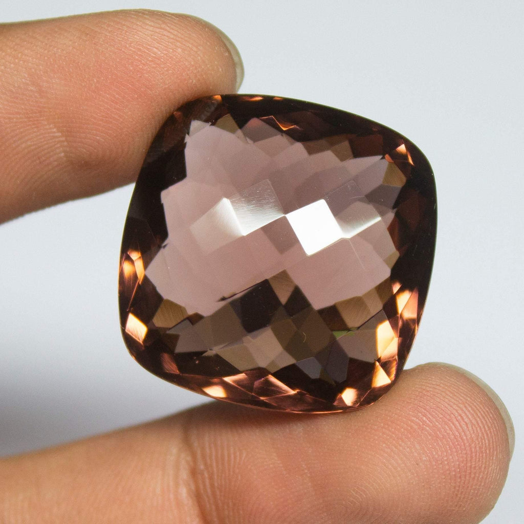 Champagne Quartz Cushion Checker Cut Loose Gemstone, 25x25x14mm, 54ct aprrox - Jalvi & Co.