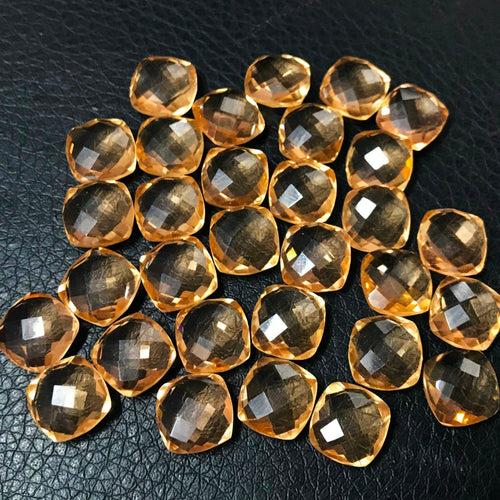 Champagne Quartz Faceted Checker Cushion Cut Gemstone Matching Pair 6pc 10mm - Jalvi & Co.