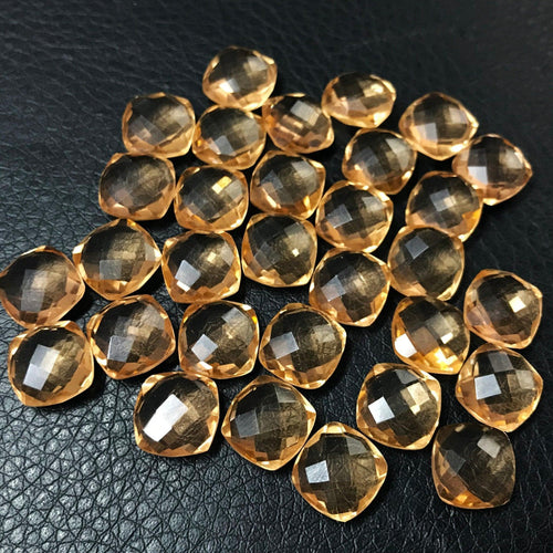 Champagne Quartz Faceted Checker Cushion Cut Gemstone Matching Pair 6pc 10mm - Jalvi & Co.