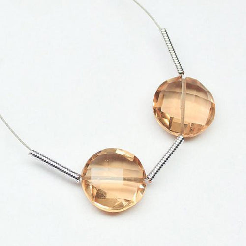 Champagne Quartz Faceted Round Coin Center Drilled Beads 10mm 10pc - Jalvi & Co.