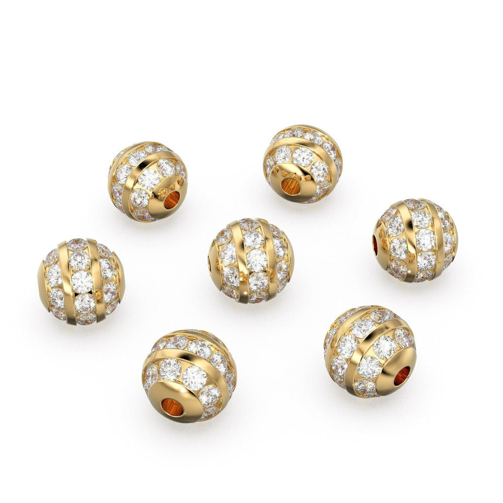 Channel Set Diamond Gold Beads / Handmade Diamond Rondelle Beads / Diamond Round Beads / Gold Diamond Spacer Findings / Round Ball Diamond - Jalvi & Co.