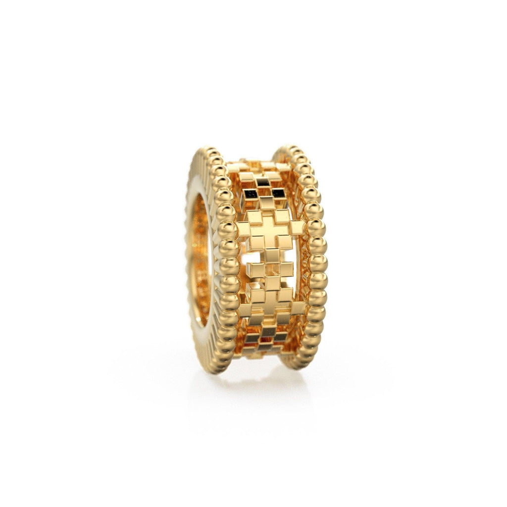 Checkerboard 18k Solid Yellow Gold 7mm Fancy Spacer Finding Box Cube Hefty Bead 5mm Large Hole - Jalvi & Co.