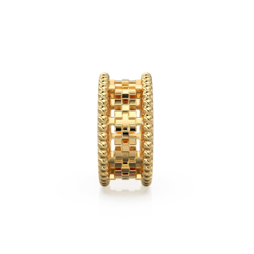 Checkerboard 18k Solid Yellow Gold 7mm Fancy Spacer Finding Box Cube Hefty Bead 5mm Large Hole - Jalvi & Co.