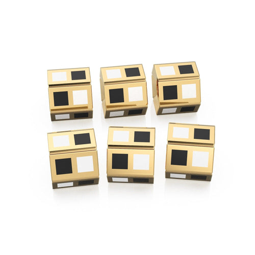 Checkerboard Black White Enamel Solid Gold Beads / Spacer Handmade 18k Findings - Jalvi & Co.